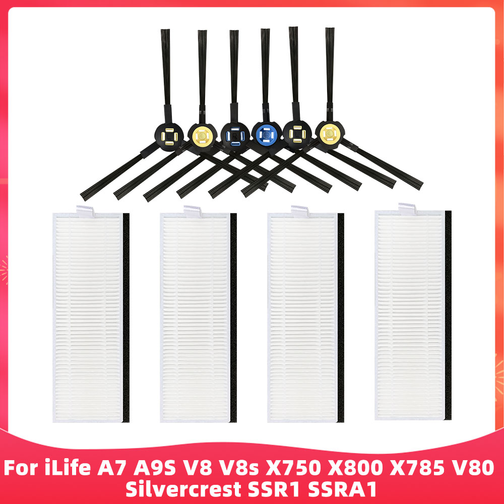 Adatto per ( iLife A7, A9S, V8, V8S, X750, X800, X785, V80, Silvercrest SSR1, SSRA1, DEXP LF-800 ) Rullo, Spazzola Laterale, Filtro: Borgogna