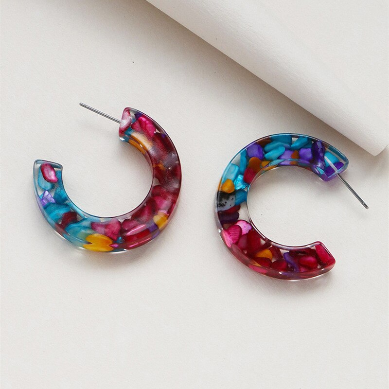 UJBOX Glitter Sequin Acrylic Resin Earrings Hoop for Women Wedding Party Jewelry Accessories