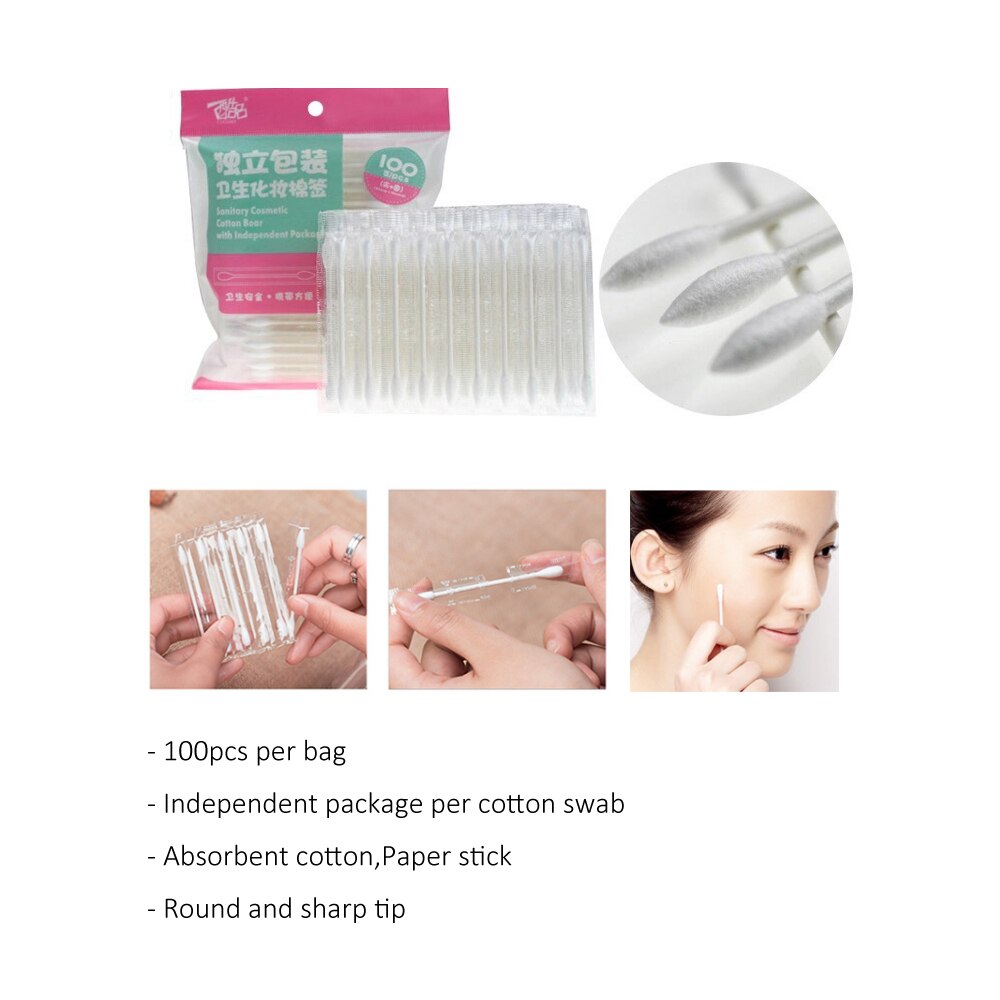 100 stuks/zak make-up wattenstaafjes oorwattenstaafjes dubbele kop wegwerppapieren wattenstaafje oogschaduwmengapparaat neusreinigingstool