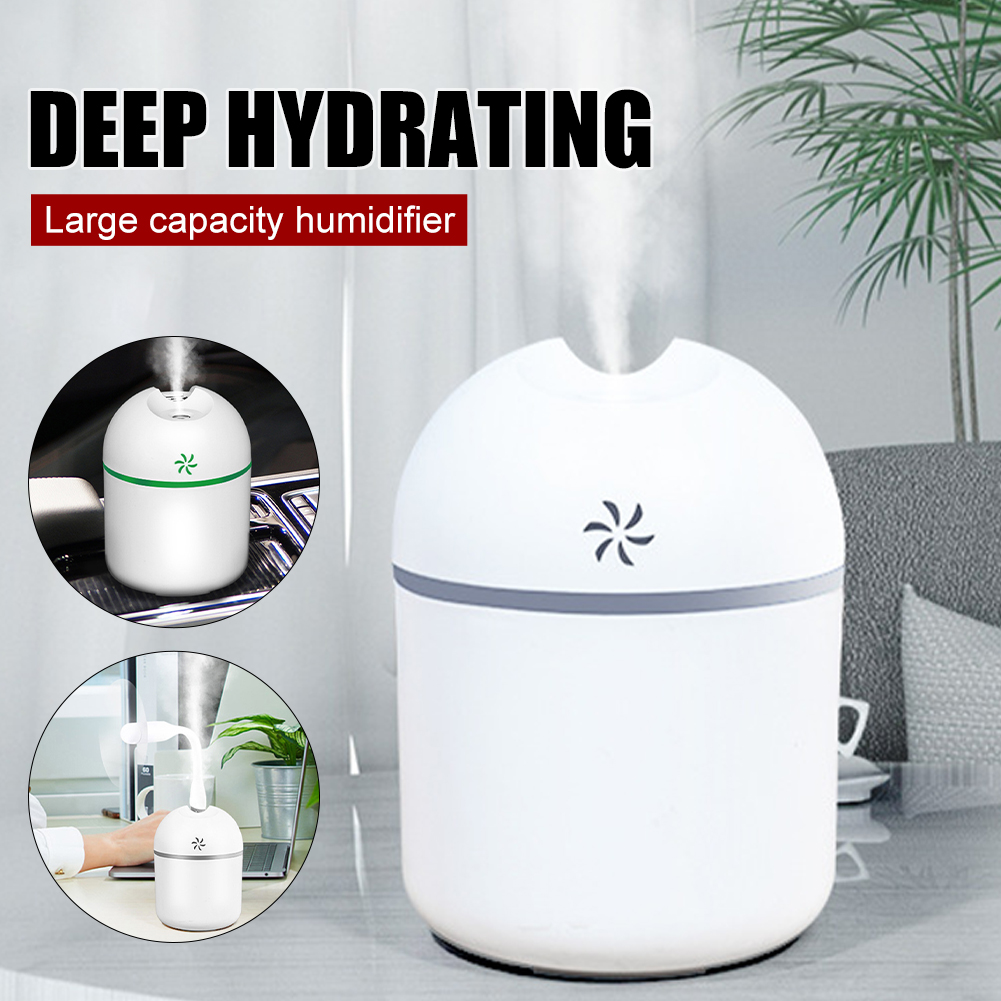 250ml Portable Mini Humidifier 5V USB Power with Mini Fan LED Ambient Light Car Home Humidifier Aromatherapy Oil Diffuser