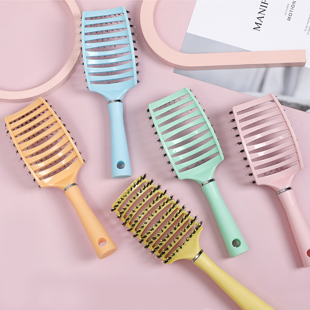 Cepillo de pelo de jabalí, peine de pelo curvado con ventilación, cepillo para desenredar el cabello grueso, masaje, cepillo de secado, peine de arbusto para el cabello