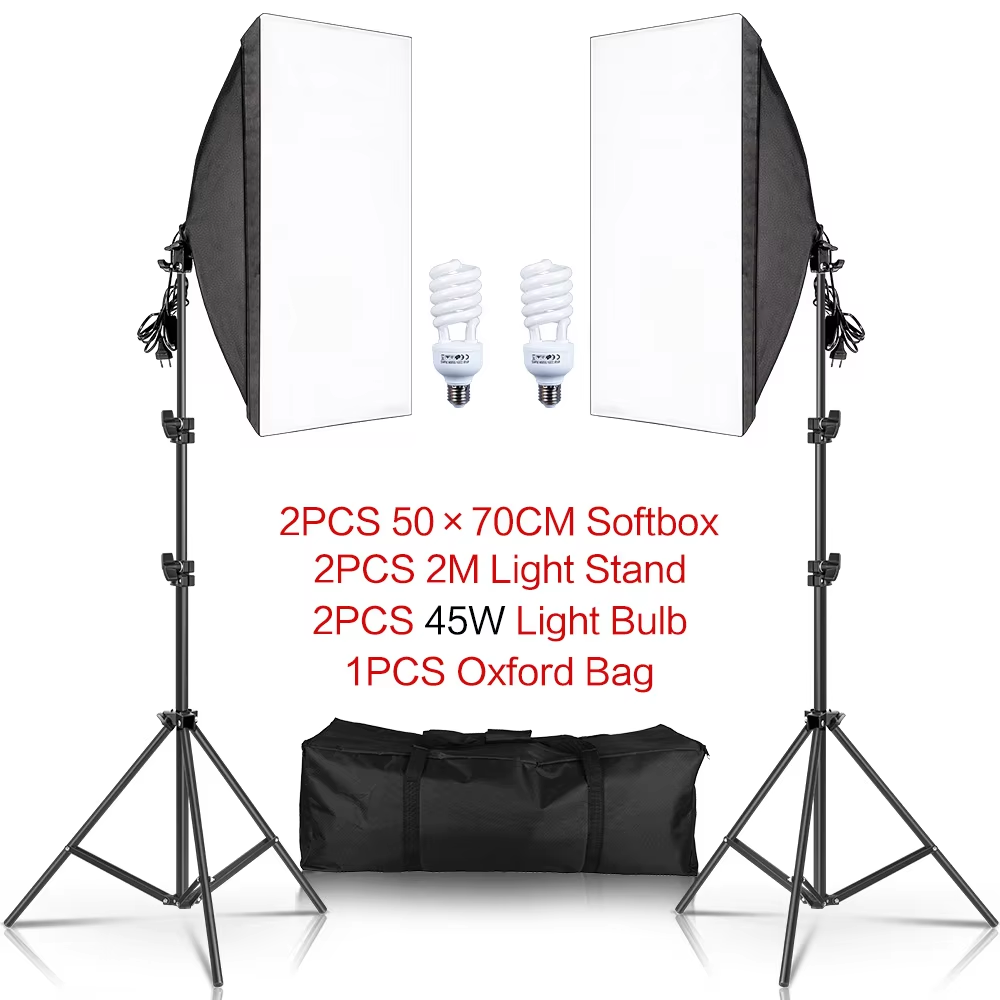 20-135W Softbox Verlichting Kit 50x70CM Fotografie LED Lamp Professionele Continu Licht Systeem Apparatuur voor Fotostudio: Zilver