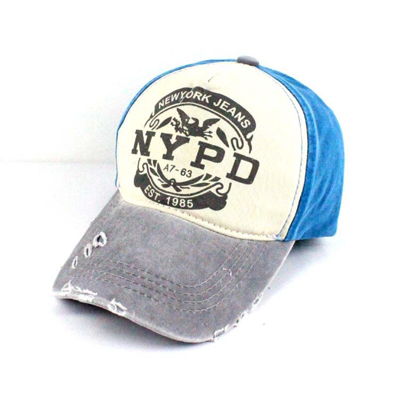 Baseball cap brev trykt stil nypd monteret hat par afslappet cap panel vask vintage cap til mænd kvinder snapback cap: Lysegrå