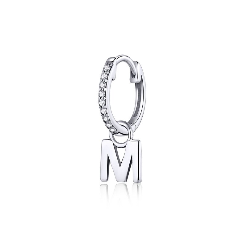 WOSTU Mini knapp M Band Ohrringe 100% 925 Sterling Silber Zirkon Alphabet Kleine Ohrringe Für Frauen Schmuck CQE848-L: CQE848-M