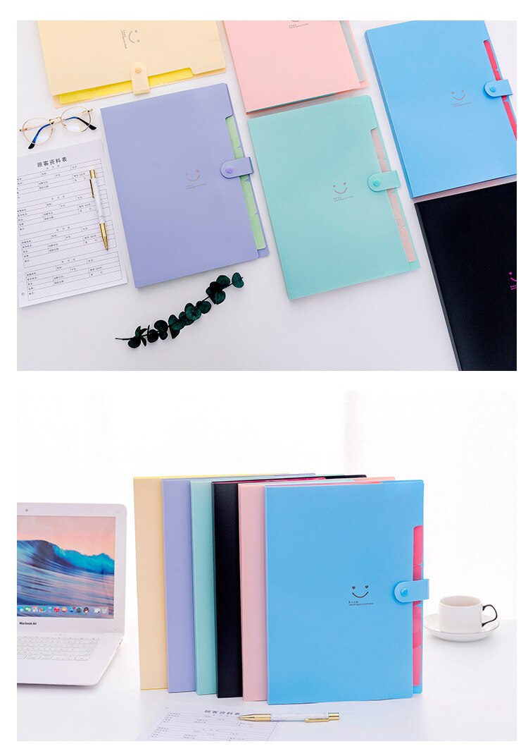Student multi-layer folder Korean smiley face A4 organ package file bag inset paper folder 5 boxes