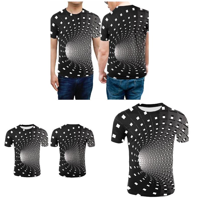 Hommes femmes T-Shirt à manches courtes 3D tourbillon impression Illusion d'optique hypnose T-Shirt hauts XRQ88