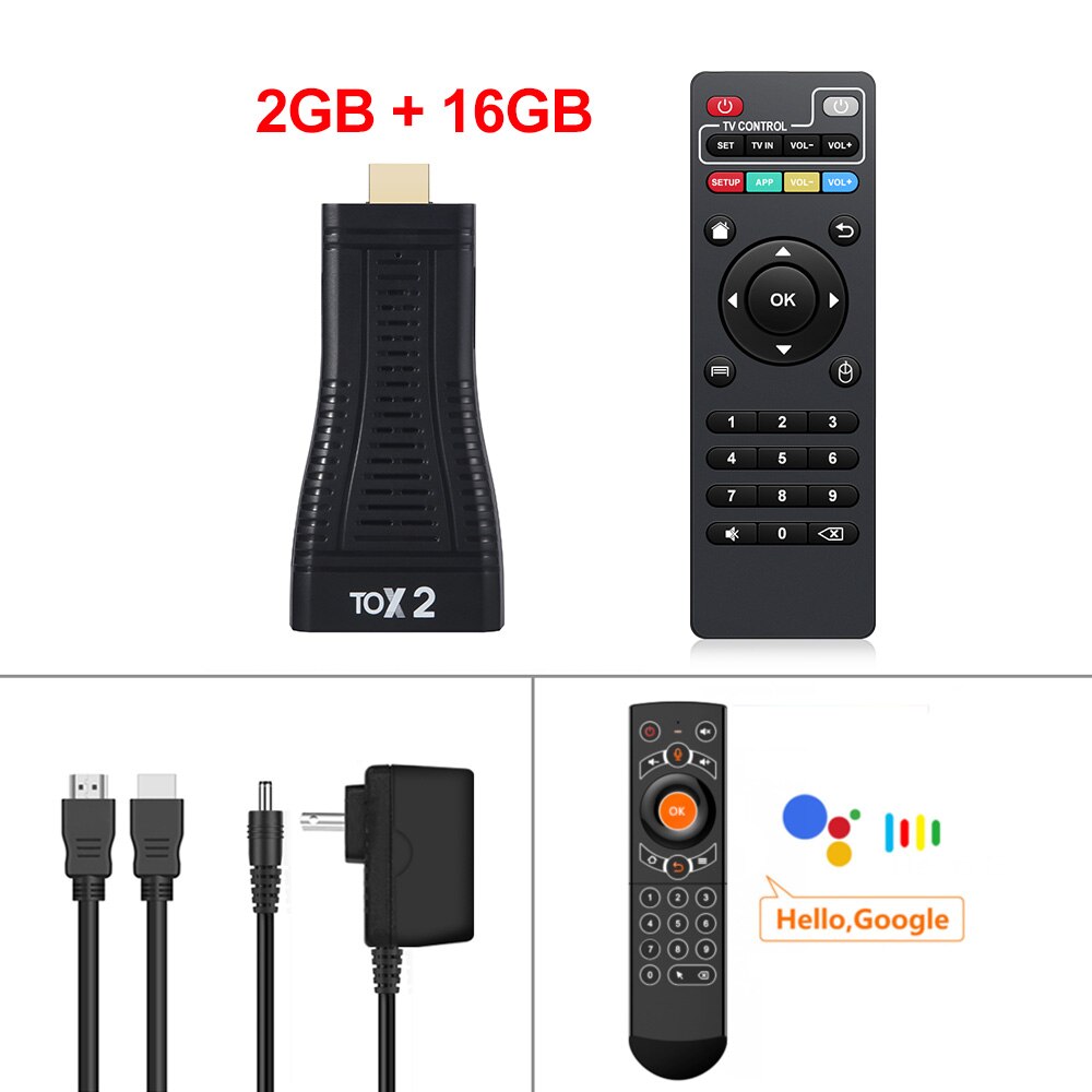 Global TOX2 Tv Stick Android 10.0 Smart Tv Box Android 10 2Gb 16Gb 2.4G &amp; 5G wifi BT5.0 Allwinner H313 Tvbox 1080P 4K Tv Dongle: eu stekker / 2GB 16GB G21 RC