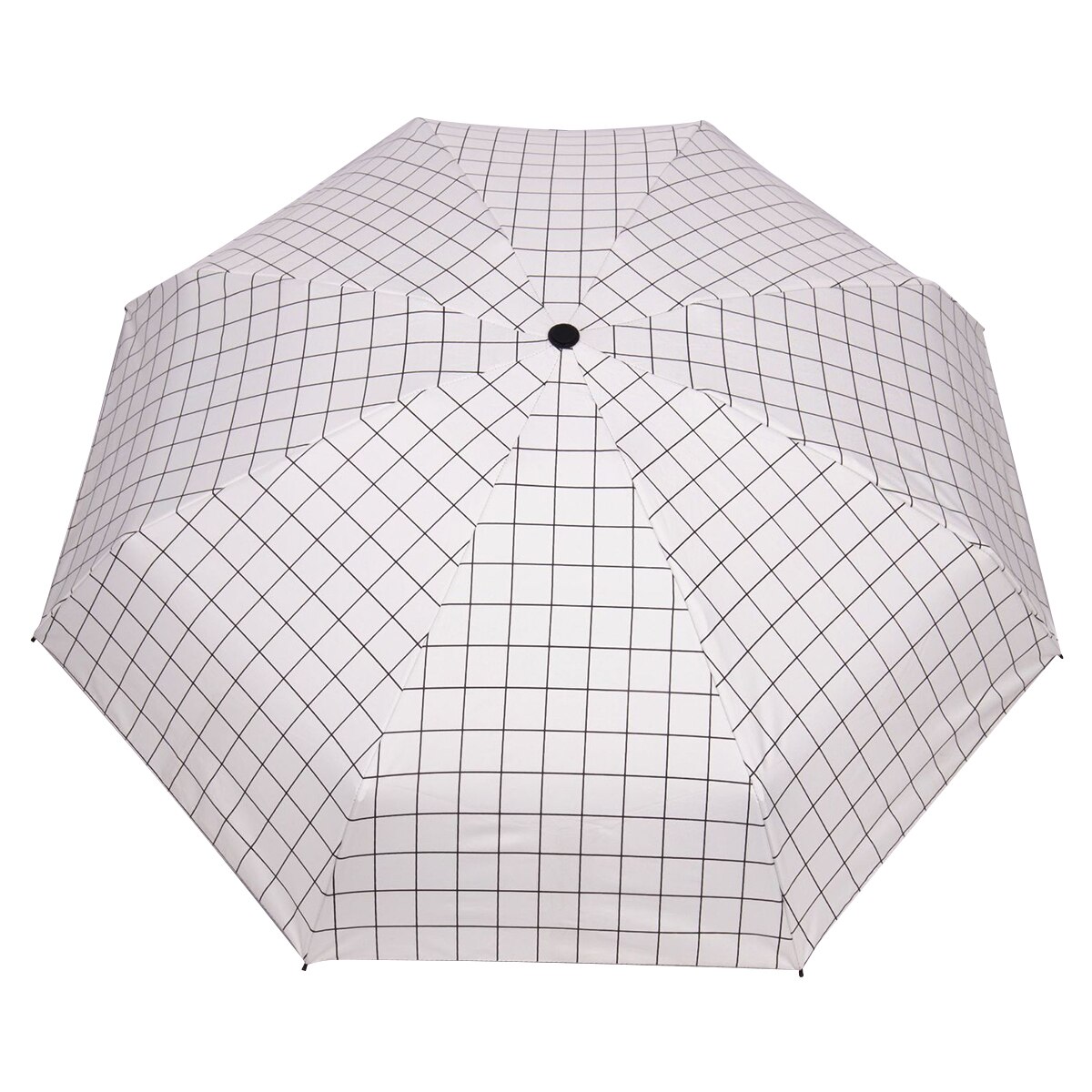 Small Sun Rain Umbrella Five Folding Cute Anti UV Umbrella Kids Beach Sunshade Windproof Umbrella TB: White Grid