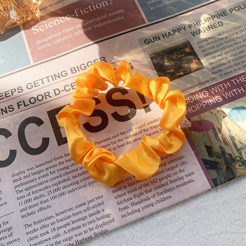 1Pc Elastic Hairbands Hair Tie for Women Satin Scrunchies Stretch Ponytail Holders Handmade Heandband Hair Accessories: orange-A