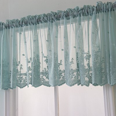 Kitchen Short Tulle Curtains Lace Coffee Cabinet Tulle Curtain Rod Pocket Bedroom Home Decor Short Curtain Solid Color: blue / 130X41CM