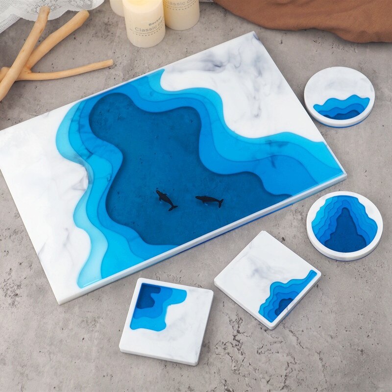 Plateau irrégulier d'égouttage de cristal en résine époxy, bricolage, terrasse d'océan, miroir de paysage, dessous de verre, moule en Silicone