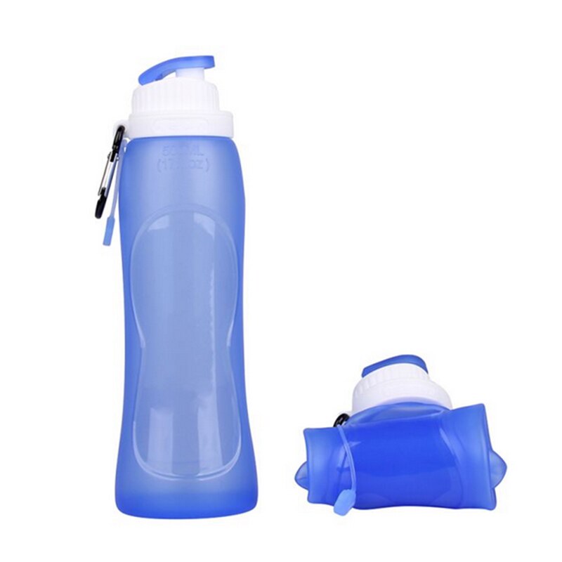 500ml opgradering foldbar silikone vandflaske fleksibel sammenklappelig vandflaske udendørs sport camping kører  u0025: Blå