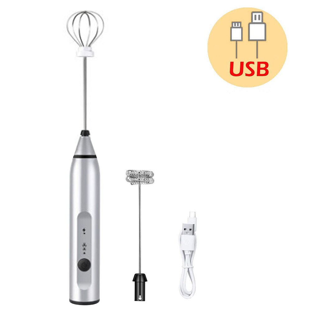 Electric Milk Frother Mini Mixer Foamer Coffee Whisk Stirrer Egg Beater Mixer Kitchen Cooking Tool Egg Stirring USB Rechargeable: silver