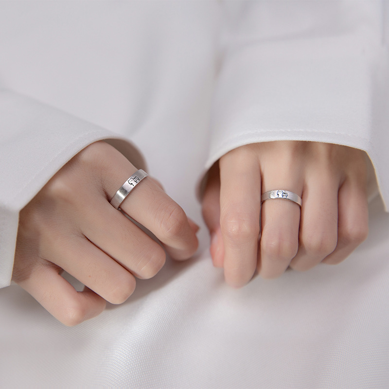 1 par de anillos de pareja de gatitos, bonito anillo abierto de plata para mujeres y hombres, anillos de dedo ajustables, de joyería de aniversario para amantes románticos