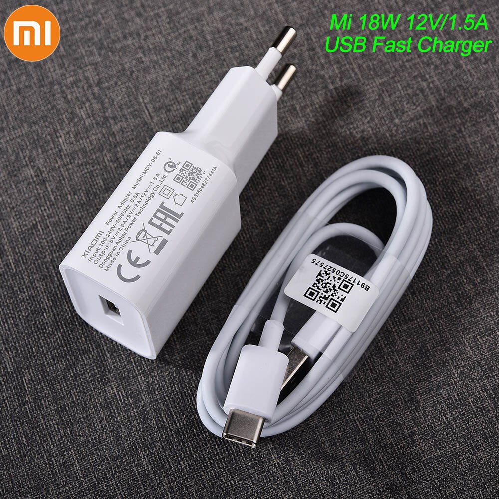 Originele Xiao Mi Fast Charger 18W Usb Quick Adapter 100 Cm TYPE-C Kabel Voor Mi 6 8 9 10 rode Mi Note 7 8 Pro A2 A3 Lite F1 MDY-08-EI