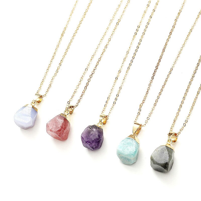 2020 di modo di Opal Pietra del Cubo Irregolare Collane di Cristallo Naturale Rosa di Cristallo Del Pendente Del Choker Della Collana Dei Monili Della Boemia per Le Donne