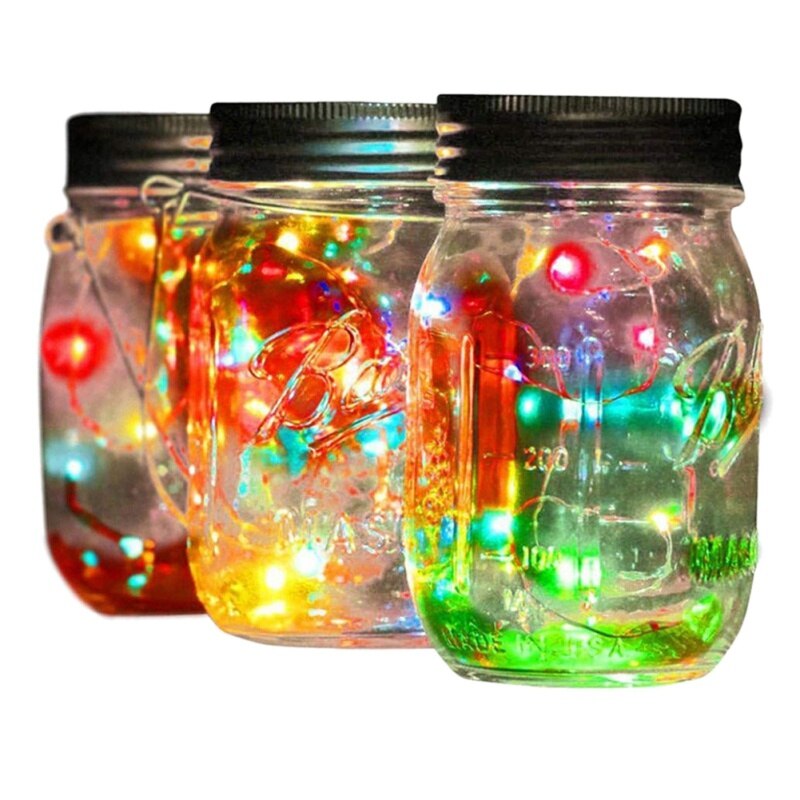 Tapa de tarro de cristal romántico Solar de 10 LED, luz LED para casquillo (solo tapa) con 1 M de iluminación de decoración, cuerdas para decoración de jardín al aire libre.: color