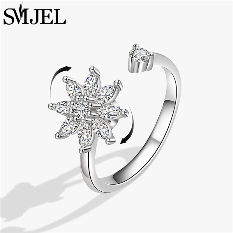 Sunflower Anxiety Ring Fidget Spinner Rings for Women Cute Butterfly Hummingbird Charms Finger Ring Anti Stress Rotate: MULTI