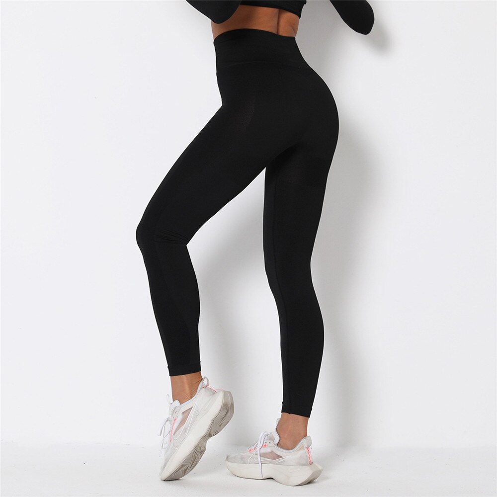 High waist Yoga Pants Seamless Leggings Women Running Sport Stretch Tights Gym Fitness Training Push up Tummy Control Legging: Black / S