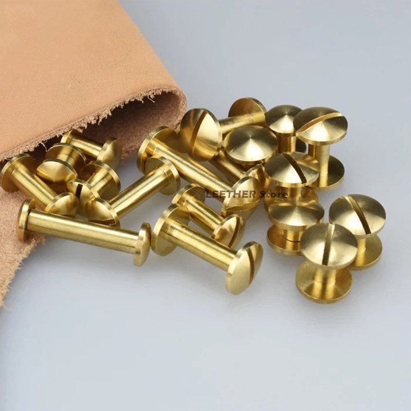 10pcs Solid Brass Arc/Plane Button Stud Screw Rivet Screw Back Belt for Sewing Handmade DIY Leather Accessories Material