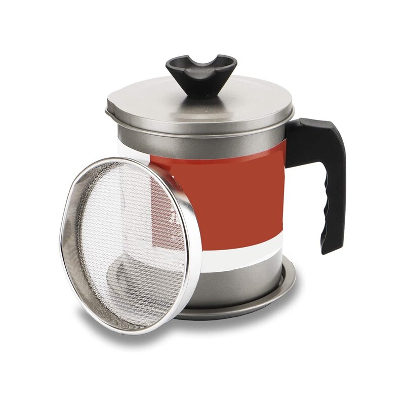 Bac à graisse avec tamis, Pot à huile en acier inoxydable, pour stockage huile de cuisson ou de friture,(1.7L): Default Title