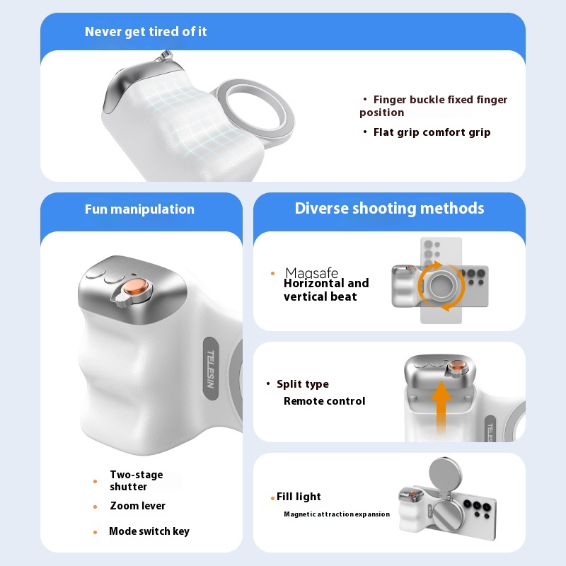 TELESIN Magnetischer Telefonkamera-Shooting-Handgriff mit Bluetooth-Auslöser-Fernbedienungsgriff für iPhone 16 15 14 HUAWEI VIVO Vlog Selfie