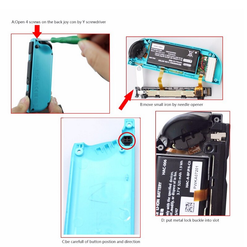 Boutons de boucles de verrouillage en métal de remplacement pour interrupteur de rechange NS JoyCon pièces de réparation avec tournevis Kit d'outils