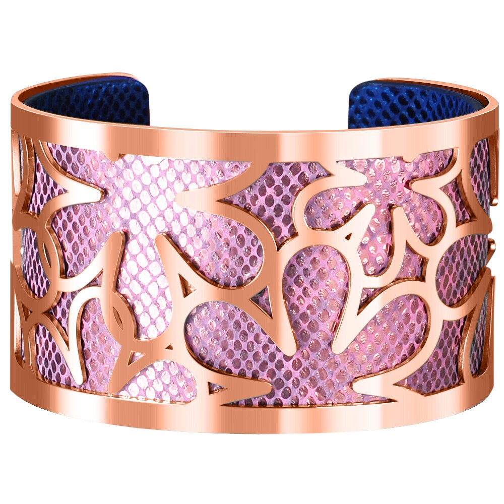 Rosa ouro manguito pulseira de couro do plutônio oco para fora ímã botão pulseira georgettes jóias indianas pulseiras amor pulseiras pulseiras: 4CM-F