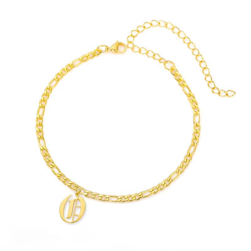 Initial fußkettchen für frauen Gold Kette knapp fußkettchen frauen boho edelstahl fußkettchen alt englisch schrift initialen Knöchel Armbinde: O