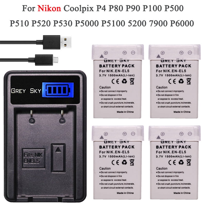 3.7V 1500 Mah EN-EL5 En EL5 ENEL5 Batterij + Lcd Usb Lader Voor Nikon Coolpix P530 P520 P510 P100 p500 P5100 P5000 P6000