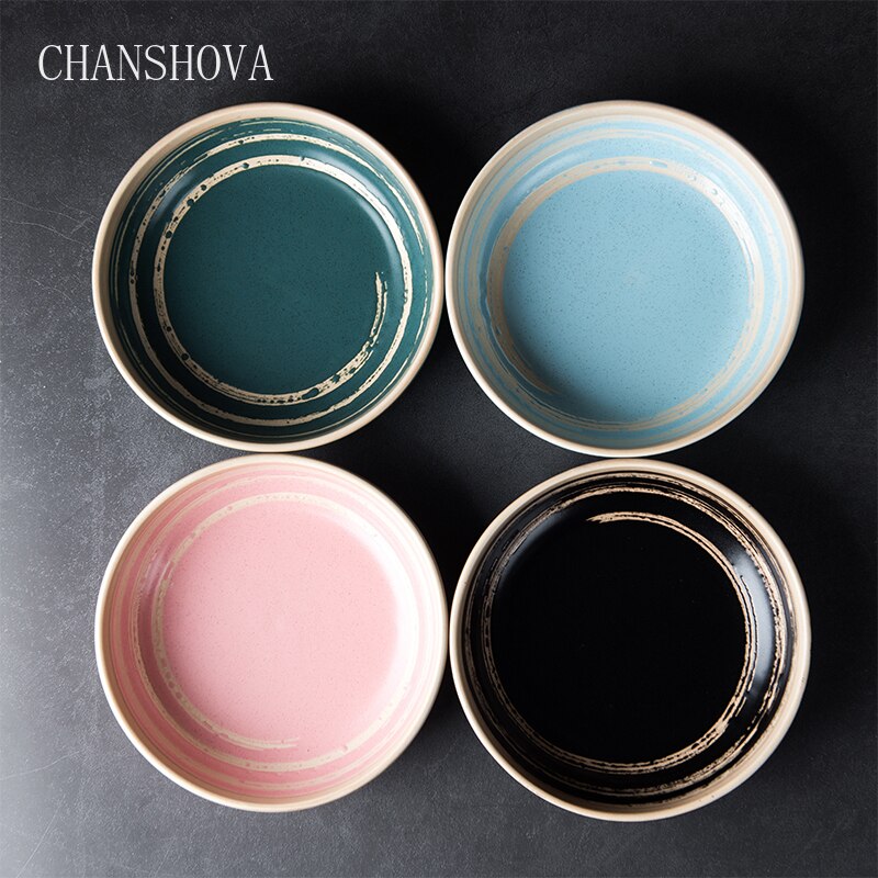 Chanshova traditionel kinesisk skruetråd mønster farve glasur keramiske salattallerkener porcelæn middagsretter dessertbakke  h203
