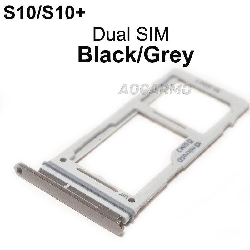 Aocarmo para Samsung Galaxy S10/+ S10plus S10, bandeja de plástico Nano Sim de Metal simple/doble, ranura para MicroSD, SM-G9730 G9750: Black  2 SIM