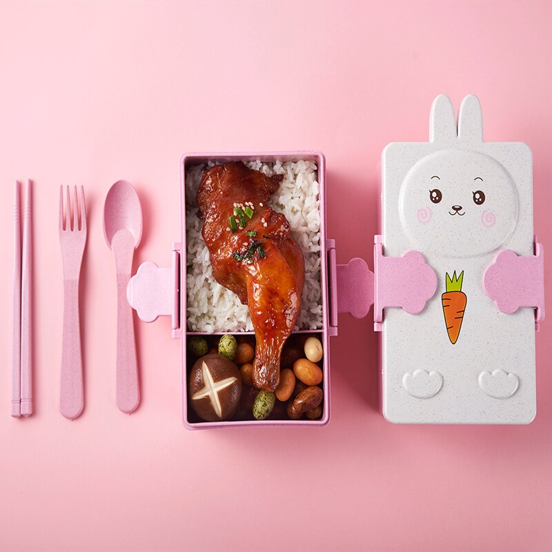 Cute Bento Lunch Box Kawaii for Kids School Children Japanese Style Kindergarten Baby Bread Sandwich Food Box Plastic