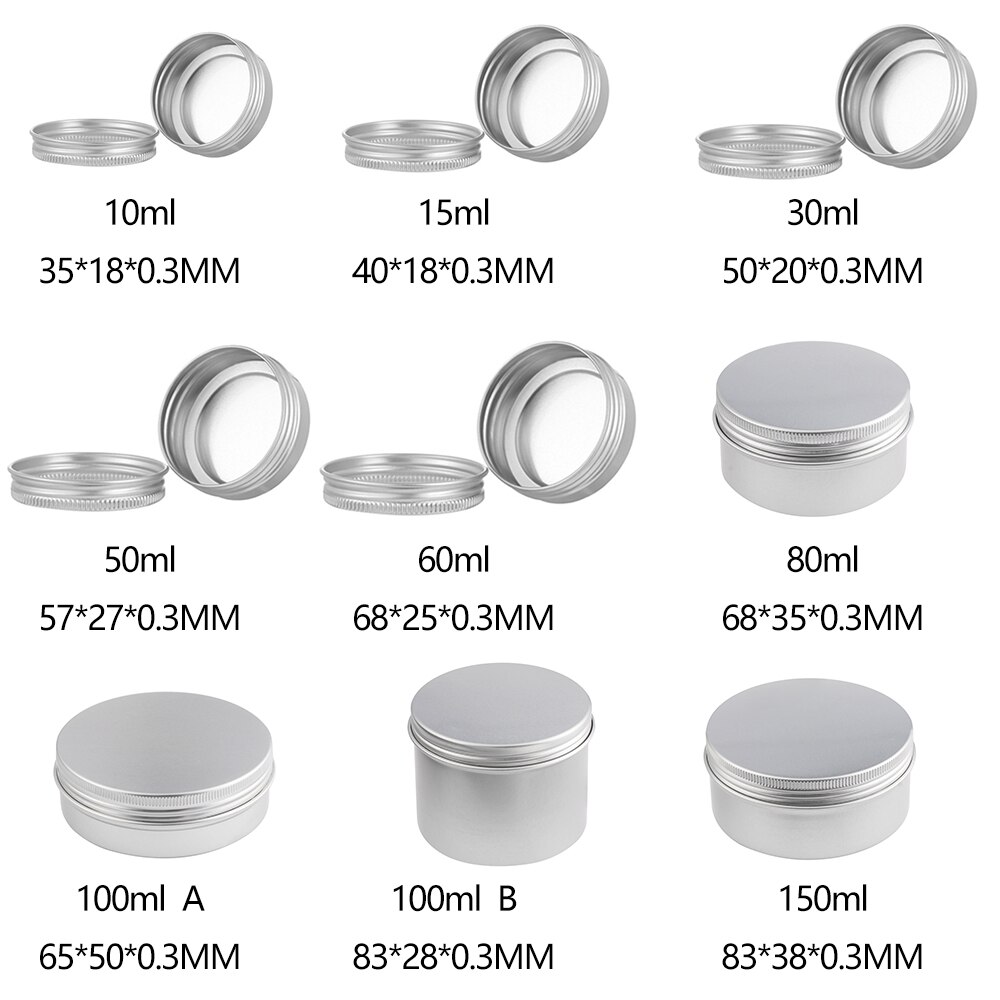 Botes de muestra de aceite de maquillaje, caja de cera, botellas de aluminio, latas de embalaje reutilizables, contenedor de lata, bote de cosméticos, tornillo superior,