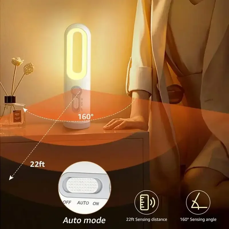 2 in 1 bærbar lommelygte led-bevægelsessensor natlampe badeværelseslæsning campingbelysning babyfodring øjenpleje sengelampe