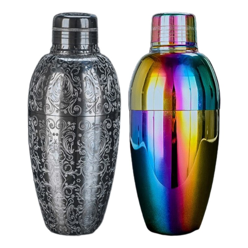 Vintage Stainless Steel Cocktail Shaker Built in Strainer Iridescent Rainbow Metal Martini Drink Mixer Home