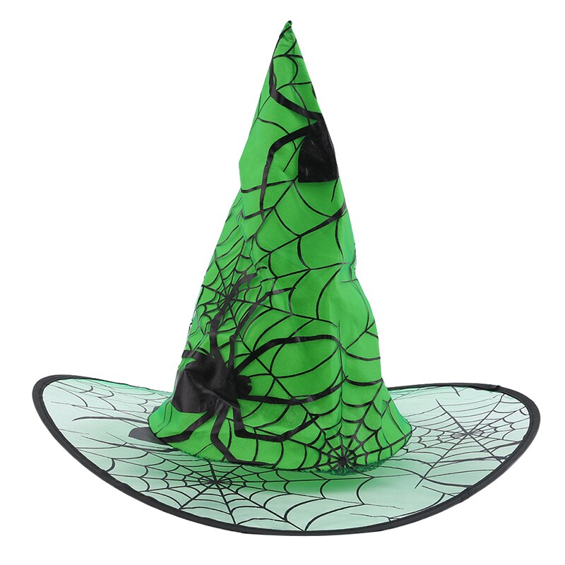 Børn voksenheks hat til halloween edderkoppespind trykt kostume tilbehør halloween forsyninger fest hatte børnefest: Grøn