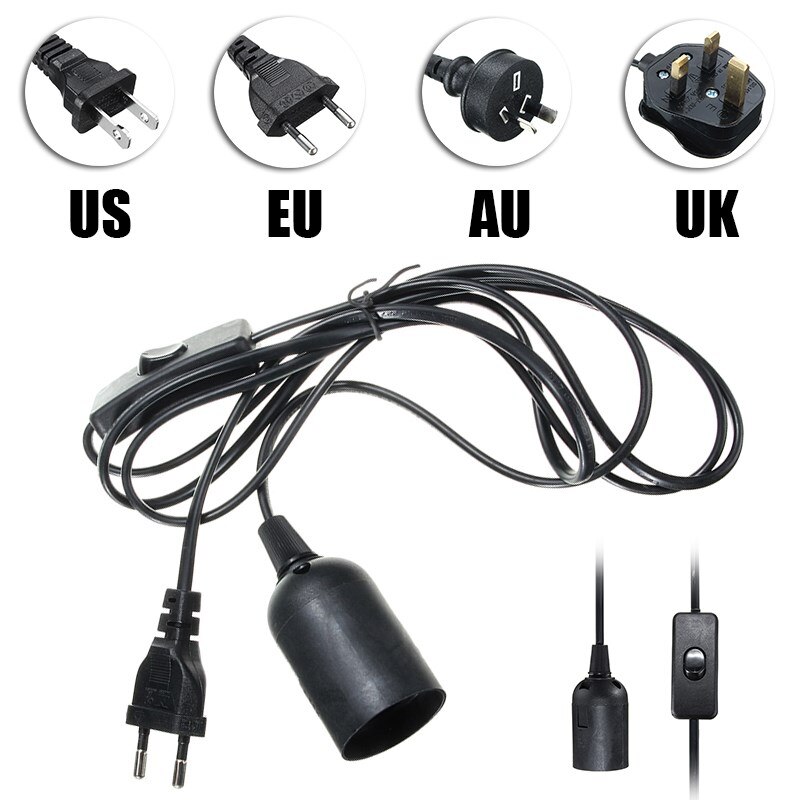 US/EU/UK/AU Plug Lamp Base E27 Socket Lamp Base Holder 2M Cable For Reptile Ceramic Infrared Heat Emitter Bulb Light Lamp