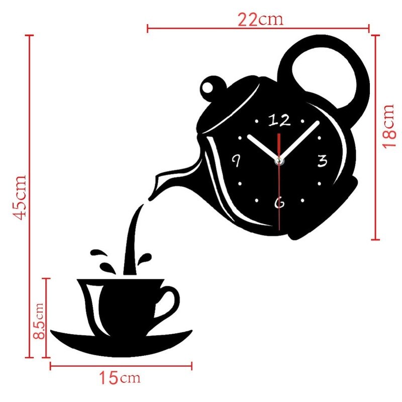 DIY 3D Wall Clock Acrylic Coffee Cup Teapot Decorative Kitchen Wall Clocks Living Room Dining Room Home Decor Clock