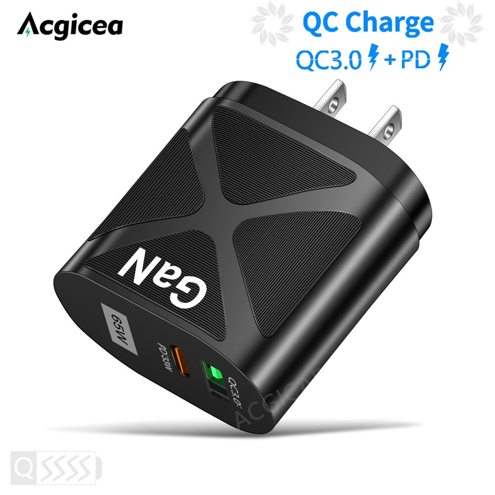 PD 65W GaN USB C ładowarka do Samsung S20 S21 uwaga 20 iPhone 13 12 Huawei Xiaomi Mi telefon Adapter ładowarka typ C szybkie ładowanie 3.0: US Black