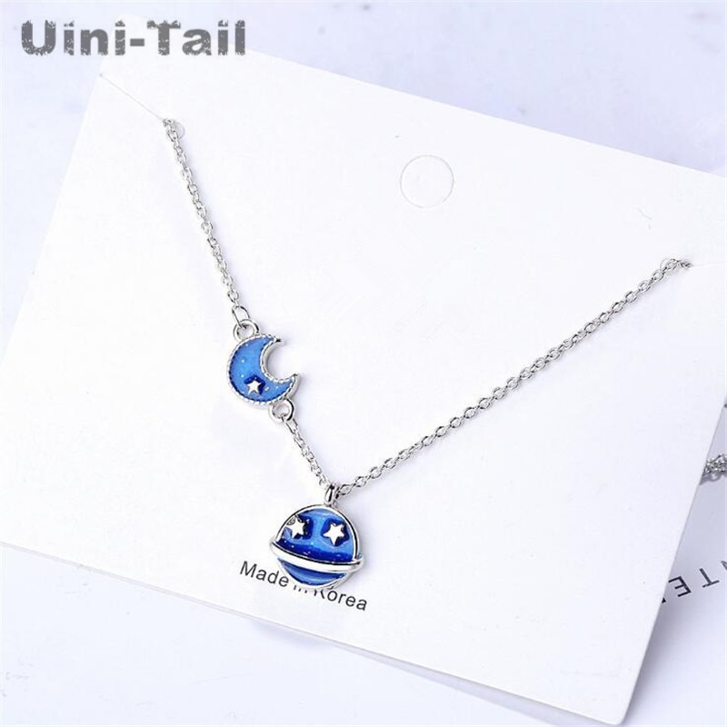 Uini-tail original novo 925 prata esterlina azul estrela colar coreano simples moda doce dinâmica pequena menina fresca jóias ed076