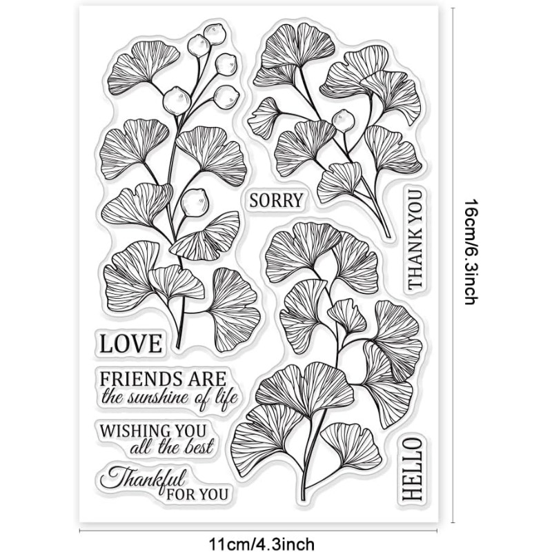 1 hoja de sellos transparentes con texto de bendición de hojas de Ginkgo para hacer tarjetas, sellos transparentes de hojas de otoño, sellos transparentes para bricolaje: Blanco