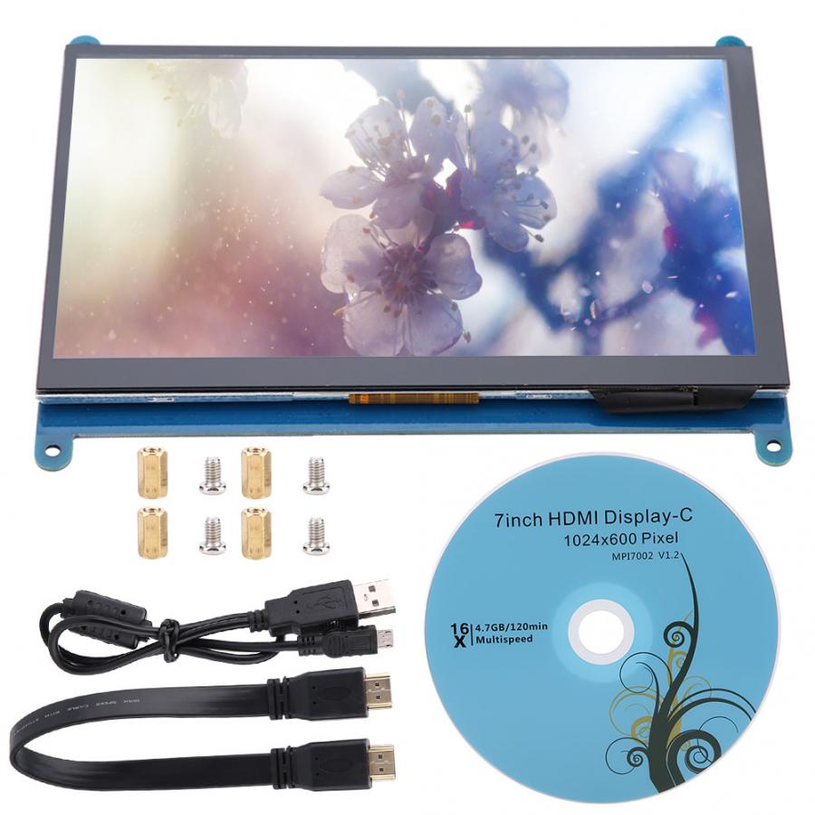 7 Inch Full View LCD IPS Touch Screen for Raspberry Pi 1024*600 HD HDMI Display Capacitive Monitor 5-Point Touch Control