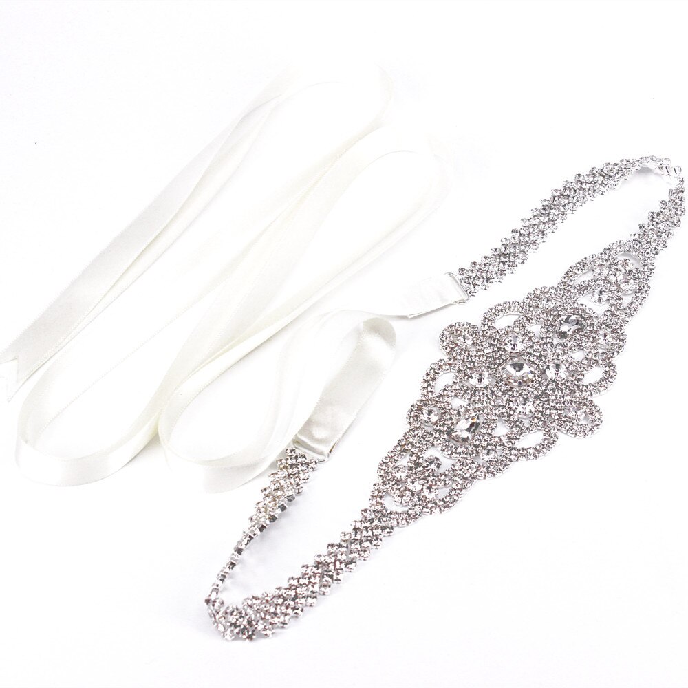 Bridal Belts with Silver Diamond Crystal Bridal Wedding Accessories Belts for Women Wedding Gown: White Ribbon Belt