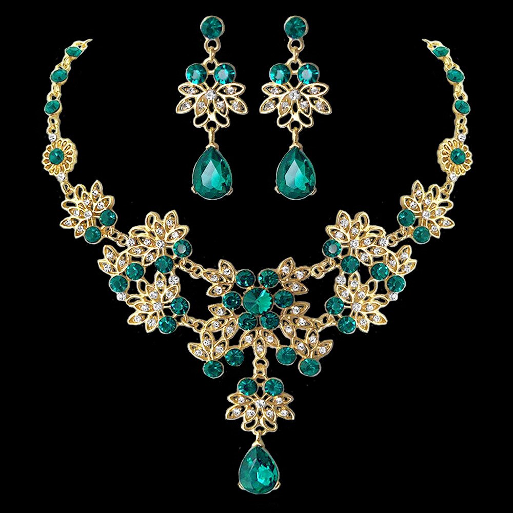 Conjunto de joyas para novia, Set de joyas de cristal, Tiara, corona, pendientes, Gargantilla, collar, boda, Dubái, oro, rojo, azul, verde, Barroco