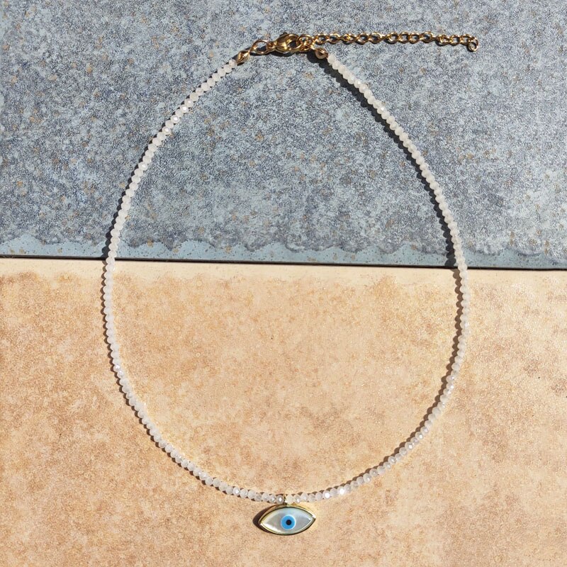 Summer Crystal Beaded Necklace Women Exquisite Versatile Neck Accessories Light Green Beadsцепочка На Шею Женская: Blue white zinc plated
