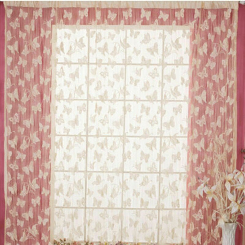 Nyeste 1 stykke blonde net gardin sommerfuglsnor værelse vindue kvast panel dekoration 1*2m sommerfugl line gardin
