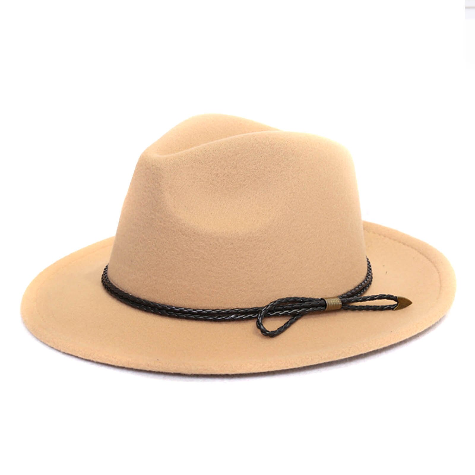 Sombrero de lana con cinturón de borde ancho para mujer, gorro estilo Retro,: Caqui