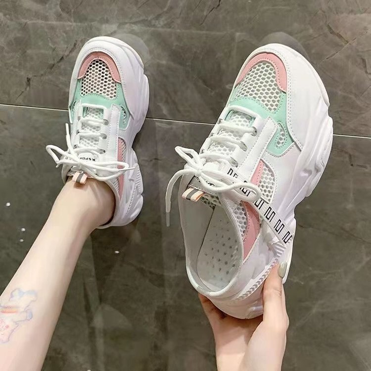 Neue Frauen Turnschuhe Hausschuhe Atmungsaktivem Gittergewebe lässig Maultiere Schuhe Weibliche Sneaker Spitze hoch Freizeit Frauen Vulkanisieren Rutschen: Rosa / 37