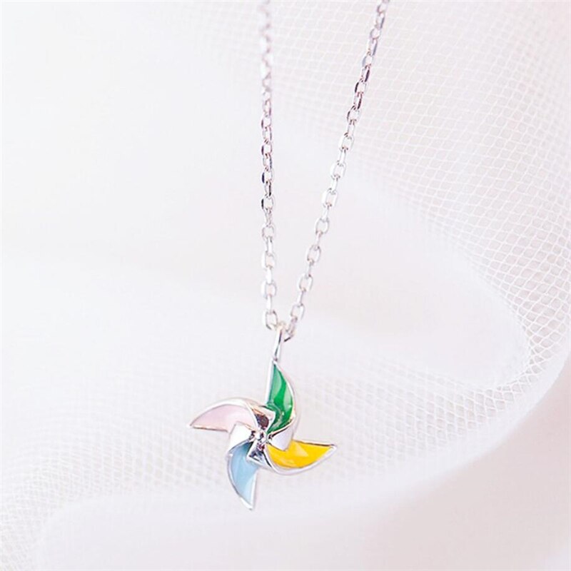 Sole Memory Literary Color Windmill Sweet Fresh 925 Sterling Silver Clavicle Chain Female Necklace SNE441